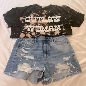 Bleach Dyed Outlaw Woman Western Casual Short Sleeve grunge Tee Shirt